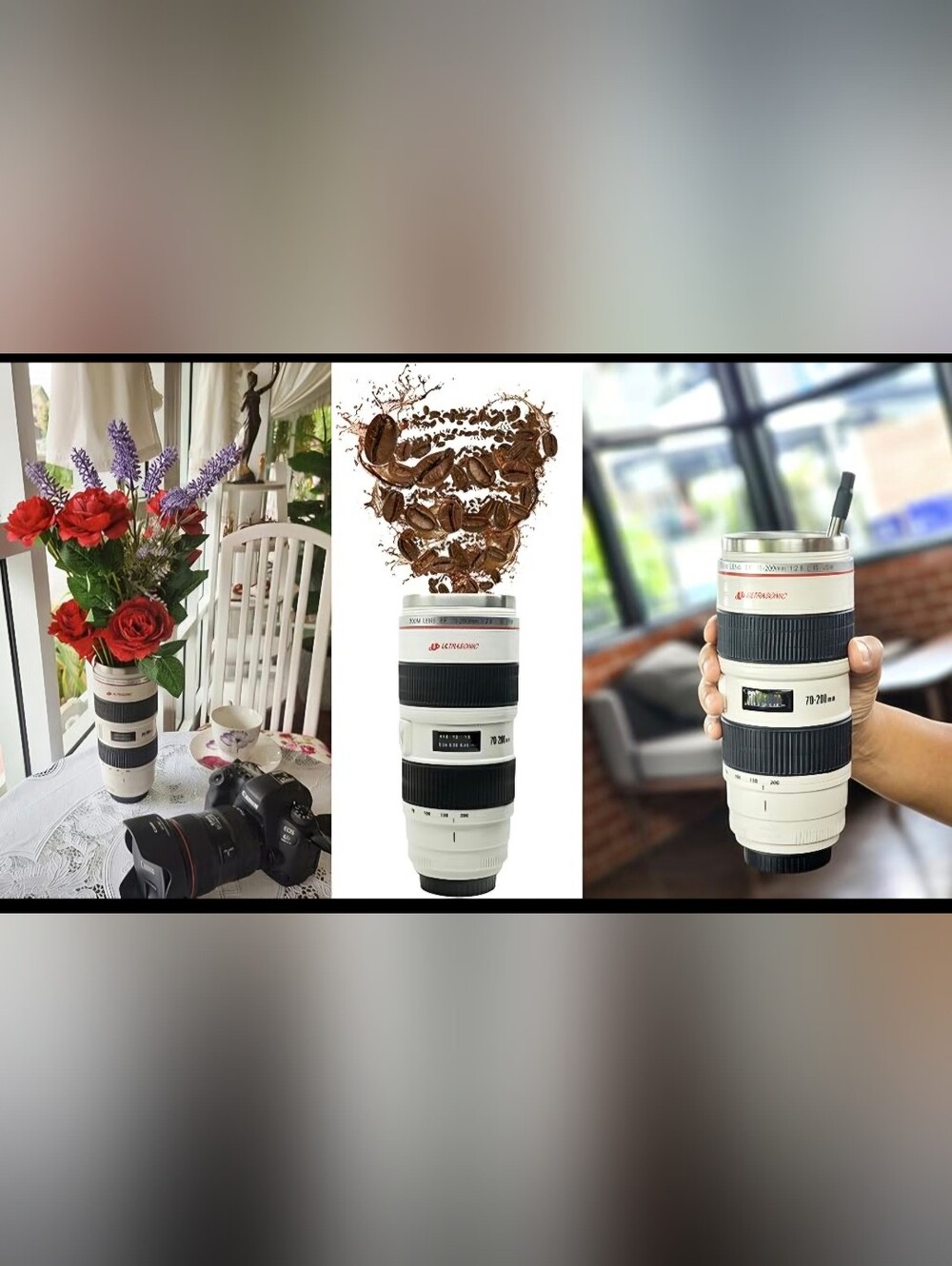 Camera Lens Travel Mug - White & Black Lens Design
